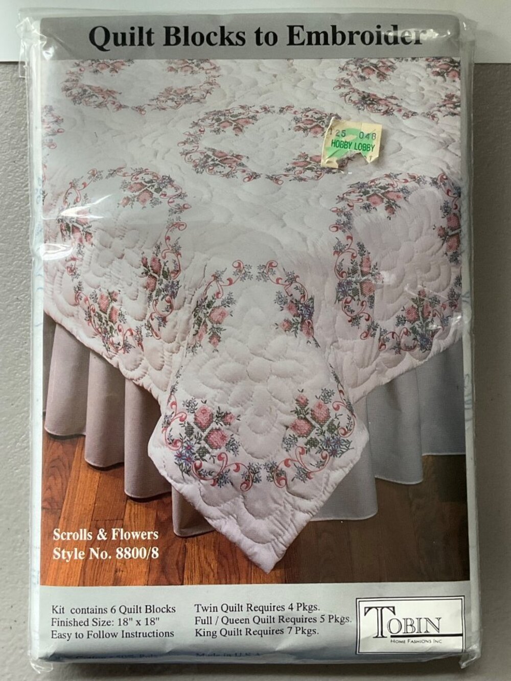 New Sealed Tobin Quilt Blocks To Embroider Kit Scrolls & Flowers Cotton Bl